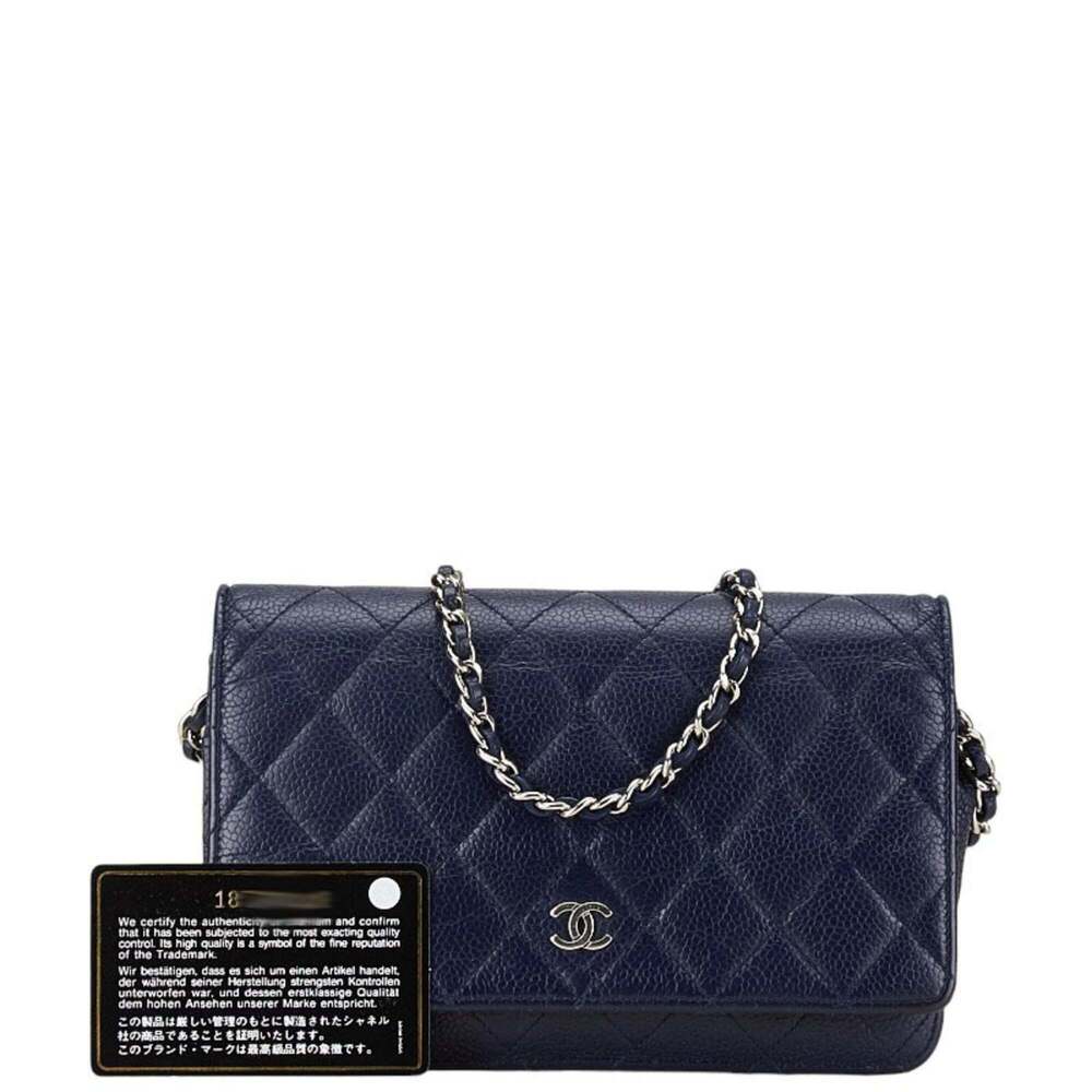 CHANEL Authentic Blue Caviar Leather Logo Wallet - Picture 8 of 9